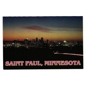 Saint Paul Minnesota Evening Skyline Vintage Postcard Tourism City Night Lights